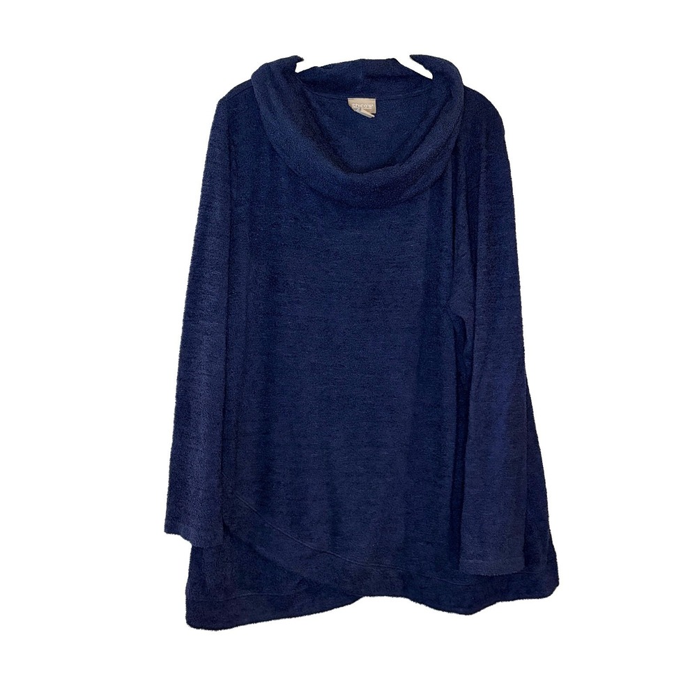 Chicos‎ Knit Pullover Sweater Long Sleeve Cowl Neck Tunic Plush Soft Size 3 XL